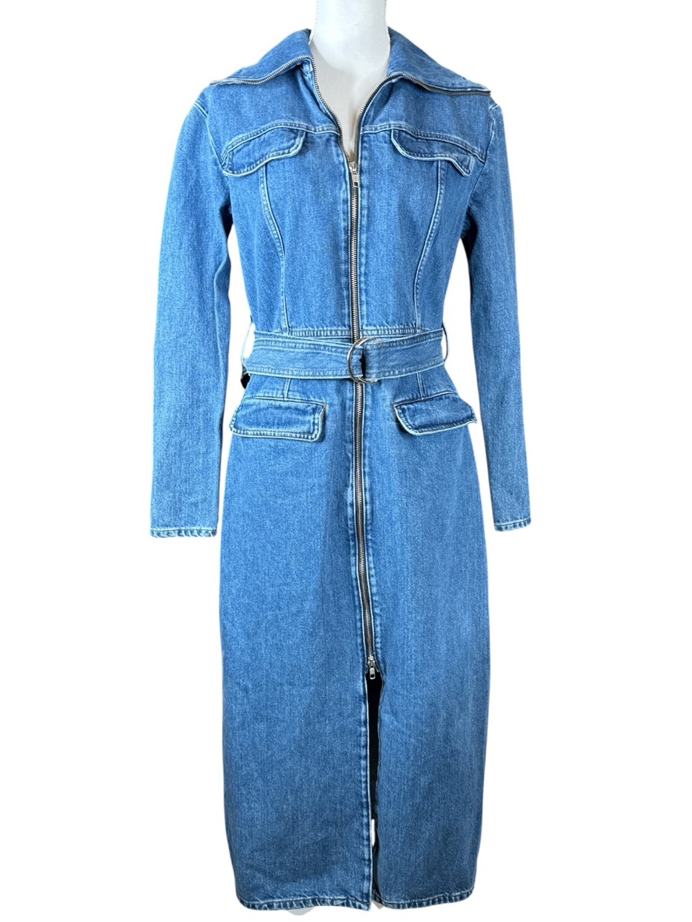PARIS ATELIER & OTHER STORIES Classic Long Denim Zip Front Trench Dress
